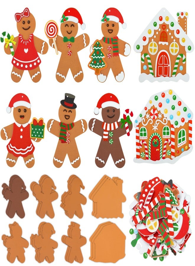 Fairooth 24 Sets Gingerbread Foam Craft Kit DIY Christmas Arts and Crafts for Kids Make Your Own Gingerbread Man and House Ornaments with Self Adhesive Sticker for Xmas Tree Holiday Home Classroom Party Decor - Image 1